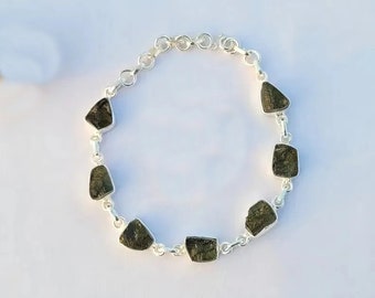 Bracelet à bascule en argent sterling 925 avec moldavite naturelle - 7 pouces