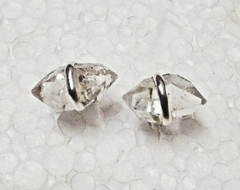 Raw Natural Crystal Studs Herkimer Earrings, 925 Sterling Silver Minimalist Earrings, April Birthstone, Raw Herkimer Diamond Studs Earrings