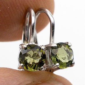 Genuine Moldavite Sterling Silver Earrings: Faceted Dangle, 5mm