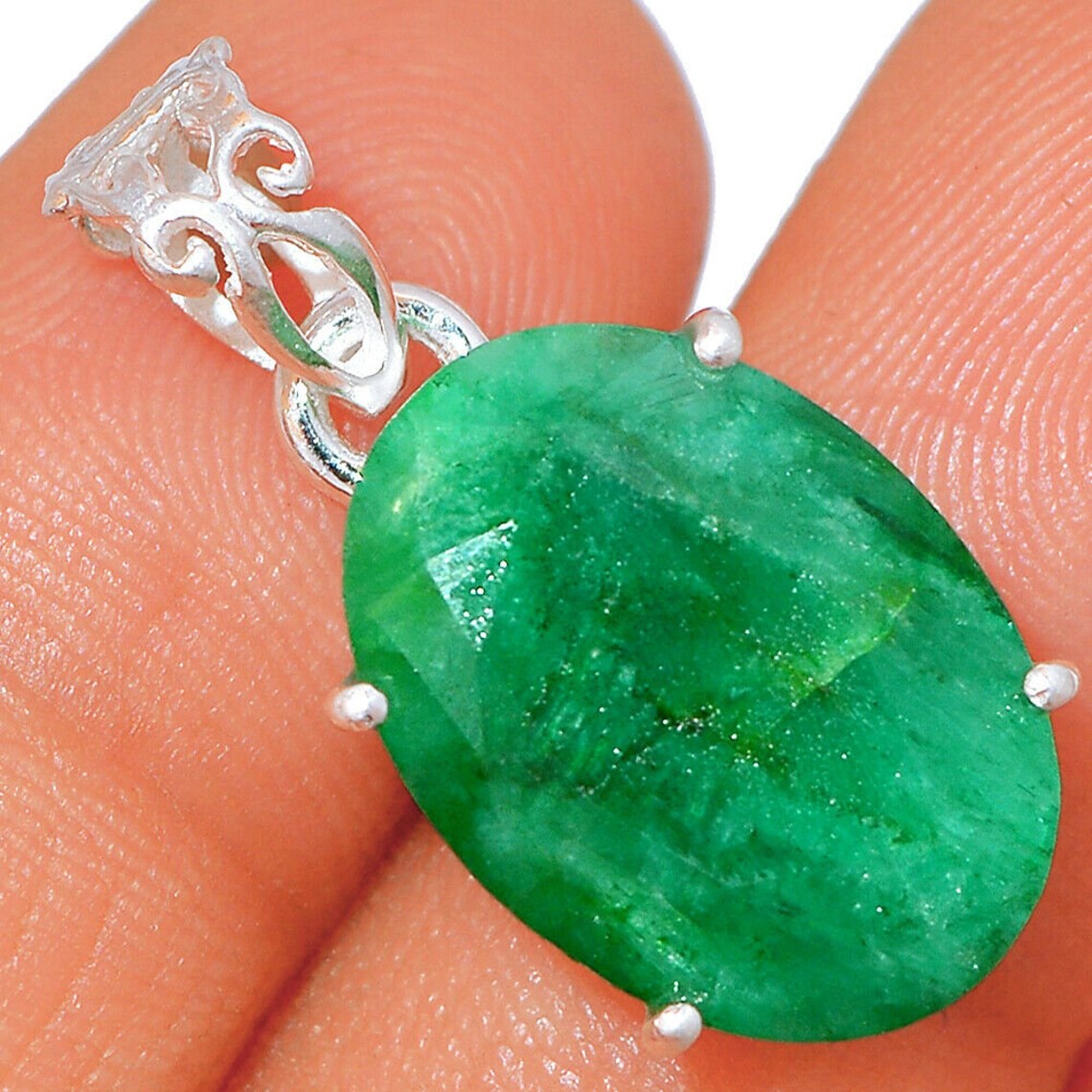 Natural Emerald Pendant / Silver Pendant / Emerald Pendant / Etsy