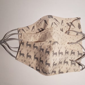 Katoenen kerstgezichtsmaskers. Met neusbeugel, filterzakje en verstelbare oorlussen