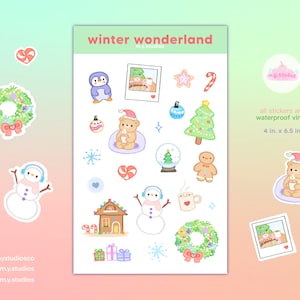 stickervel winterwonderland | schattige stickers, kawaii, stickers dagboekplanner, vakantie, kerststickers, waterdicht vinyl