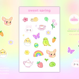 stickervel schattig lente | schattige stickers, kawaii, stickers dagboekplanner, feestdagen, kerststickers, waterdicht vinyl