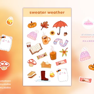 stickervel weer voor trui | schattige stickers, kawaii, stickers dagboekplanner, briefpapier, herfst, herfst, halloween, snoepvinyl waterdicht