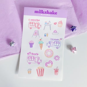 milkshake sticker sheet | cute stickers, kawaii, bujo journal stickers, planner stickers, food, food truck stickers, vinyl waterproof