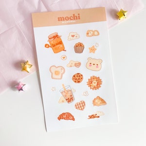 feuille d'autocollants mochi | Adorables autocollants, kawaii, autocollants de journal bujo, autocollants pour agenda, nourriture, autocollants pâtisserie dessert, vinyle imperméable