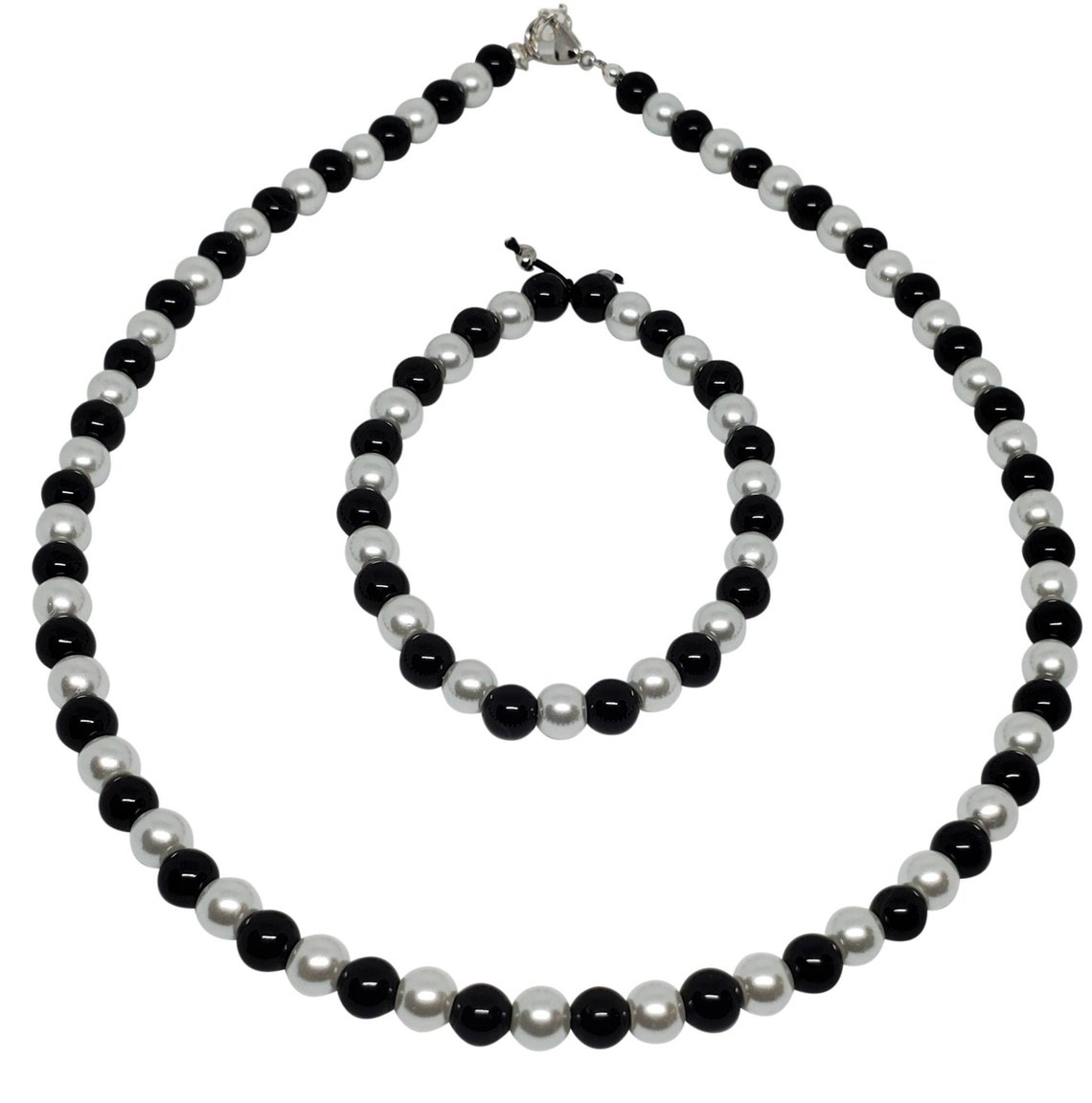 Black and White Pearl Necklace 16 Inches With Matching Bracelet 7 Inches Etsy