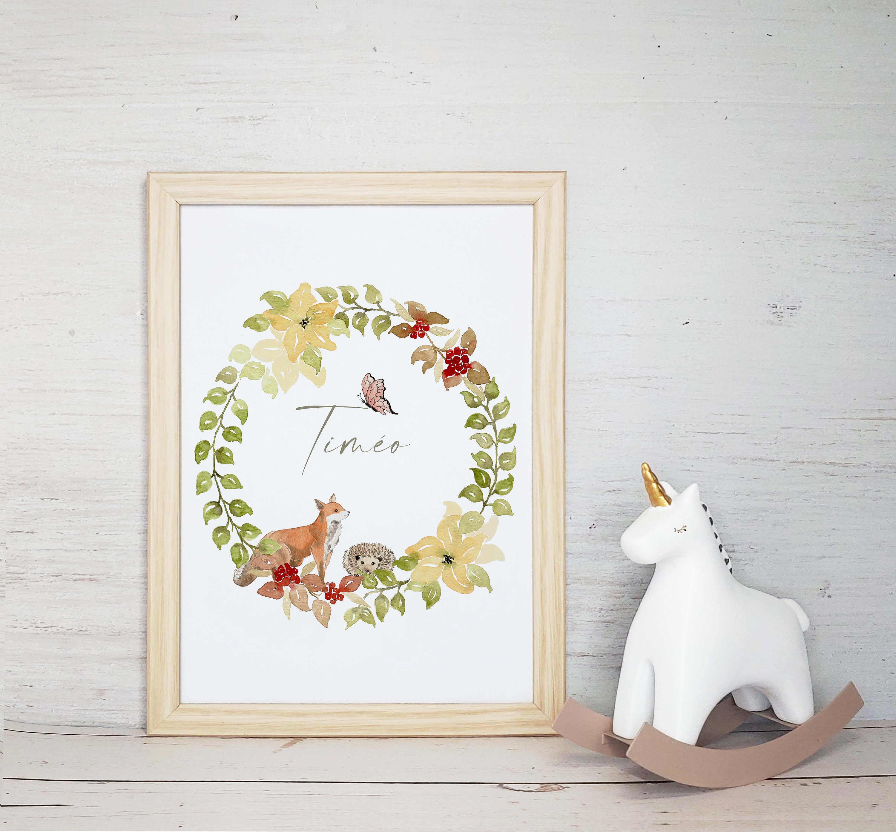 Affiche Prénom Renard et Papillon