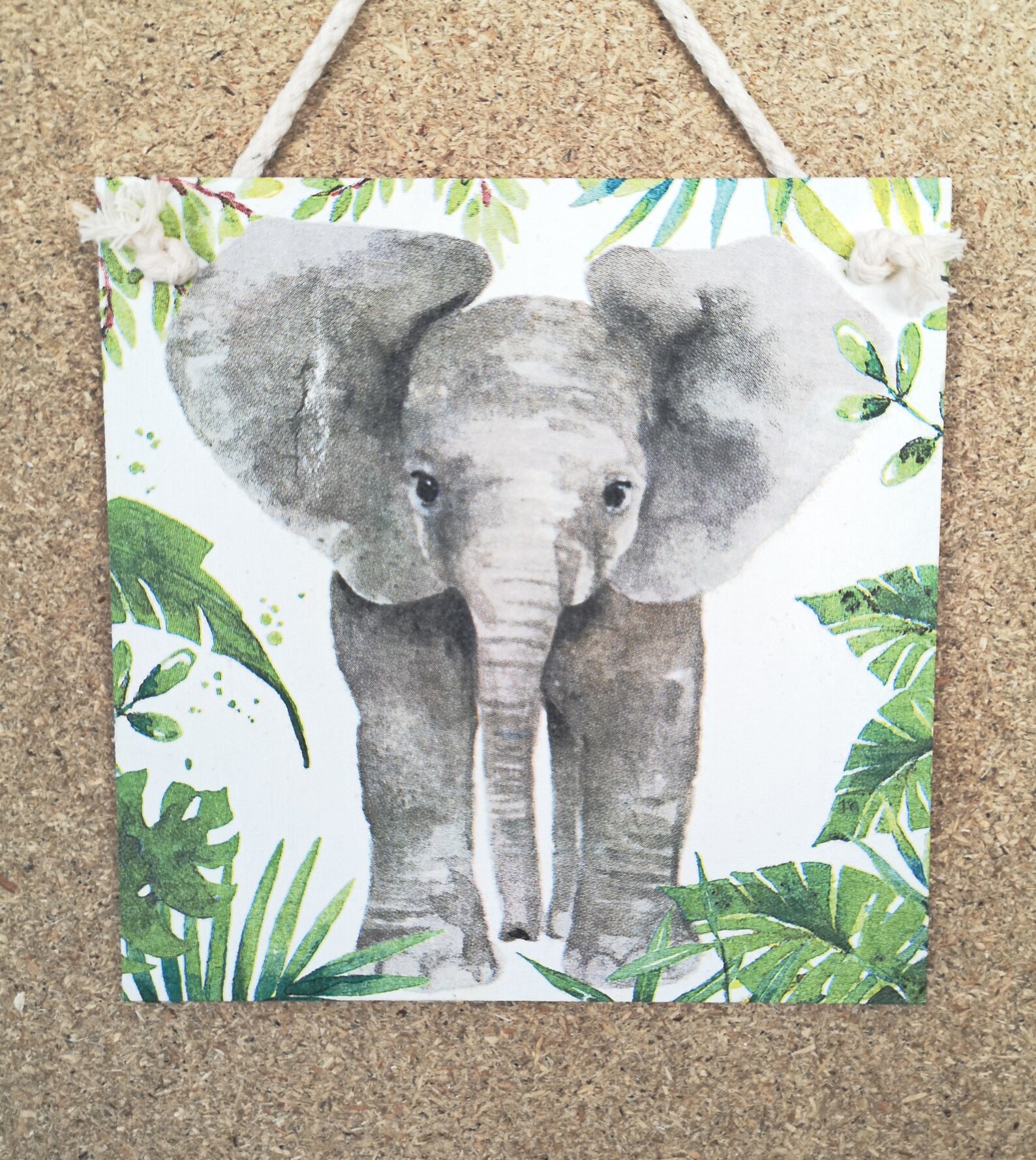 Elephant Decoupage Wall Plaque Square 3mm MDF 15cm x 15cm Rope Etsy