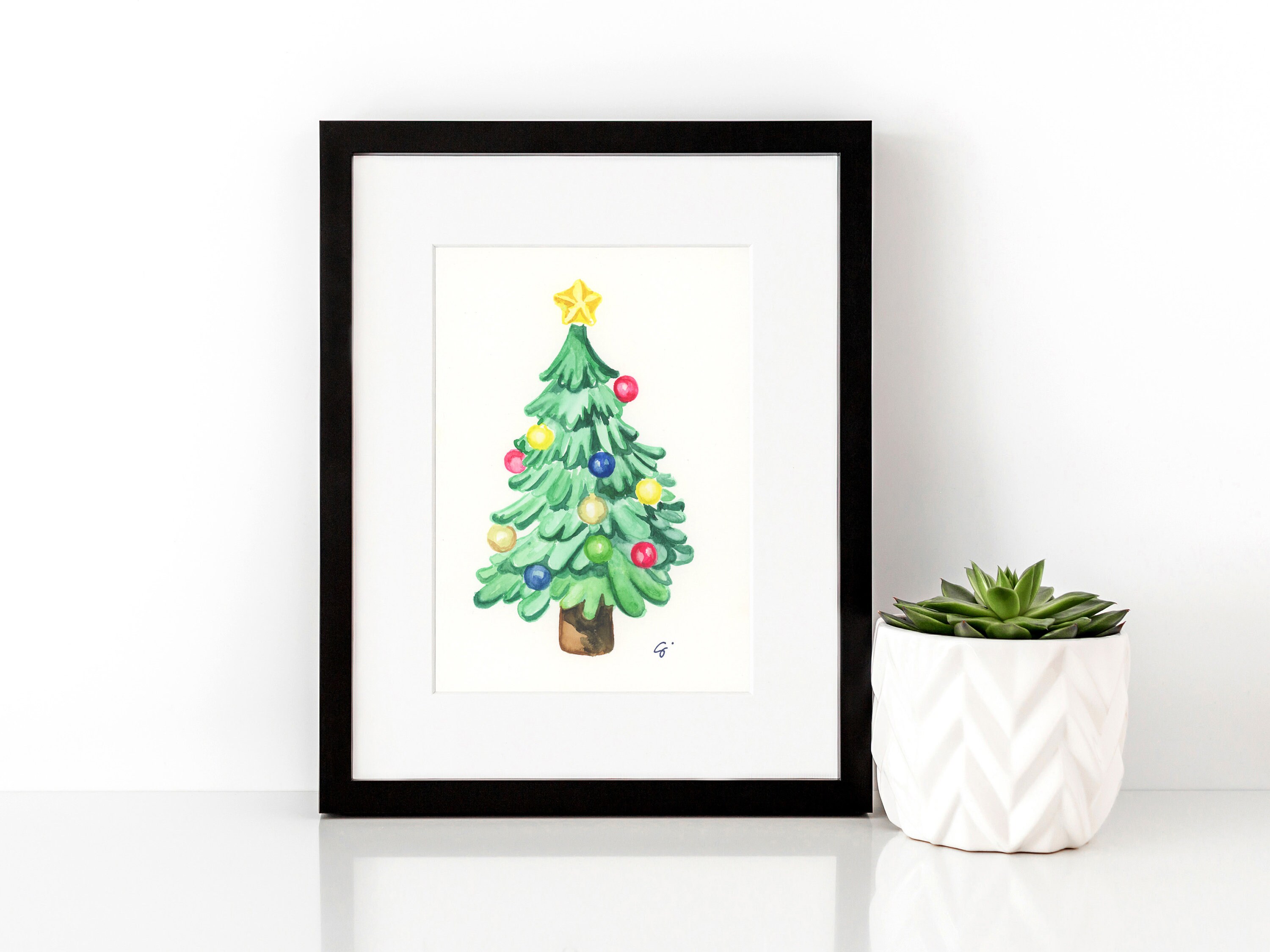 Watercolor Christmas Tree Emoji Print - Etsy