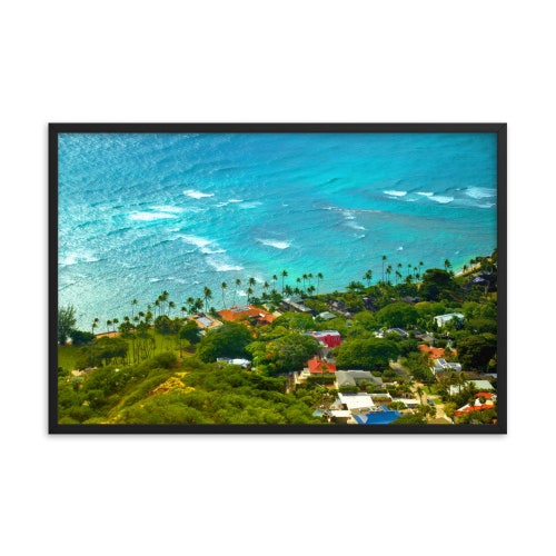 FRAMED PHOTO - Wall Art, Honolulu, Mountains, Beach, Ocean, Aerial View, Canvas Wall Art, Tropical, Forest, shops Sunrise, Road to Hana