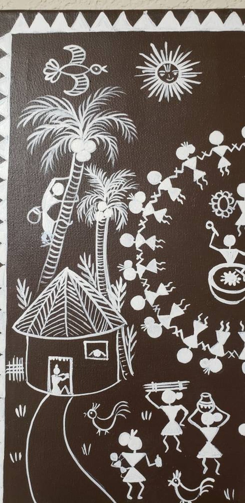 12 by 12 wrapped canvas Traditional warli folk art