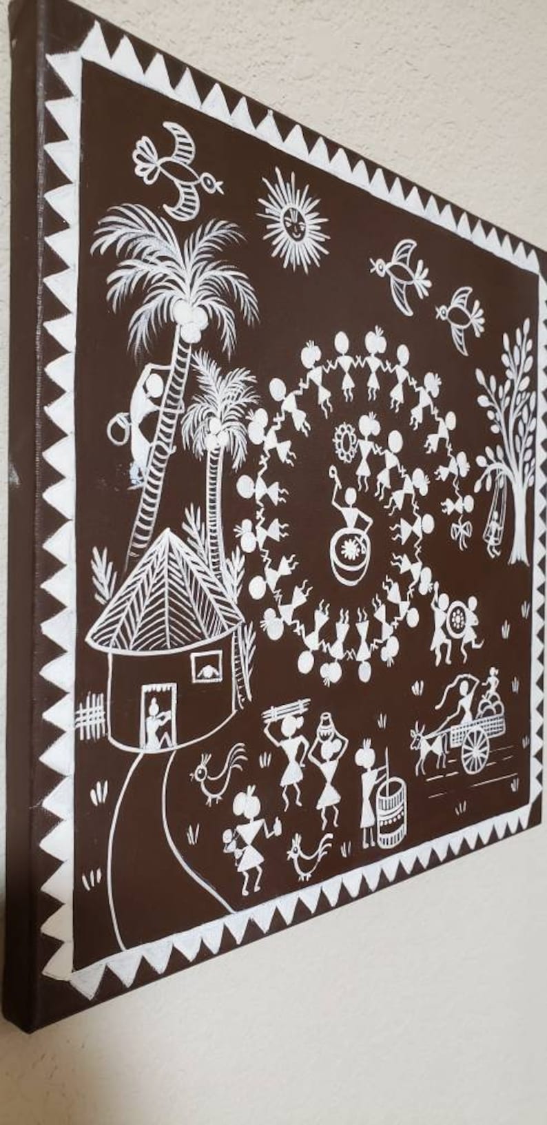 12 by 12 wrapped canvas Traditional warli folk art