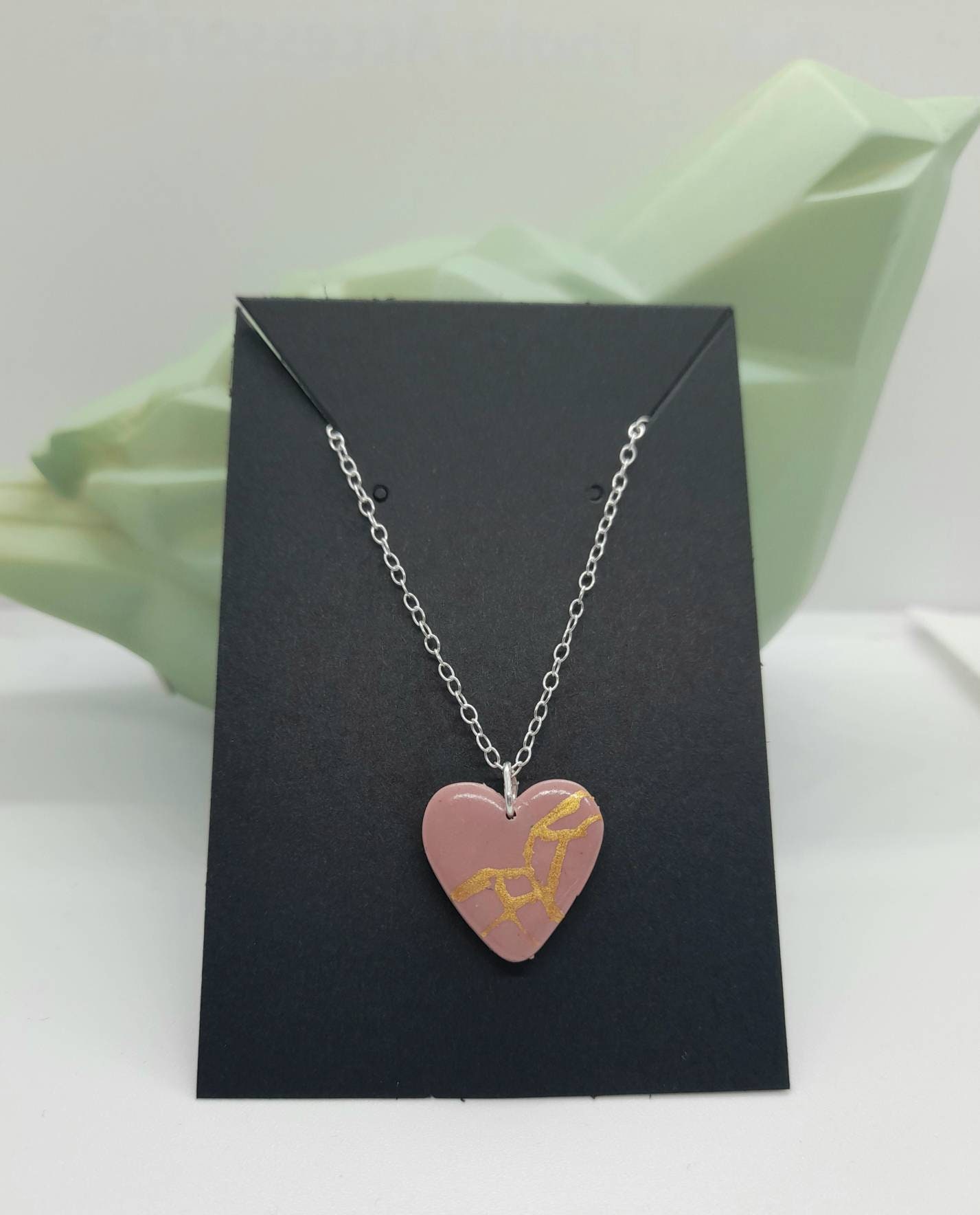 Kintsugi Heart Necklace Sterling Silver Chain Polymer Heart. Etsy UK