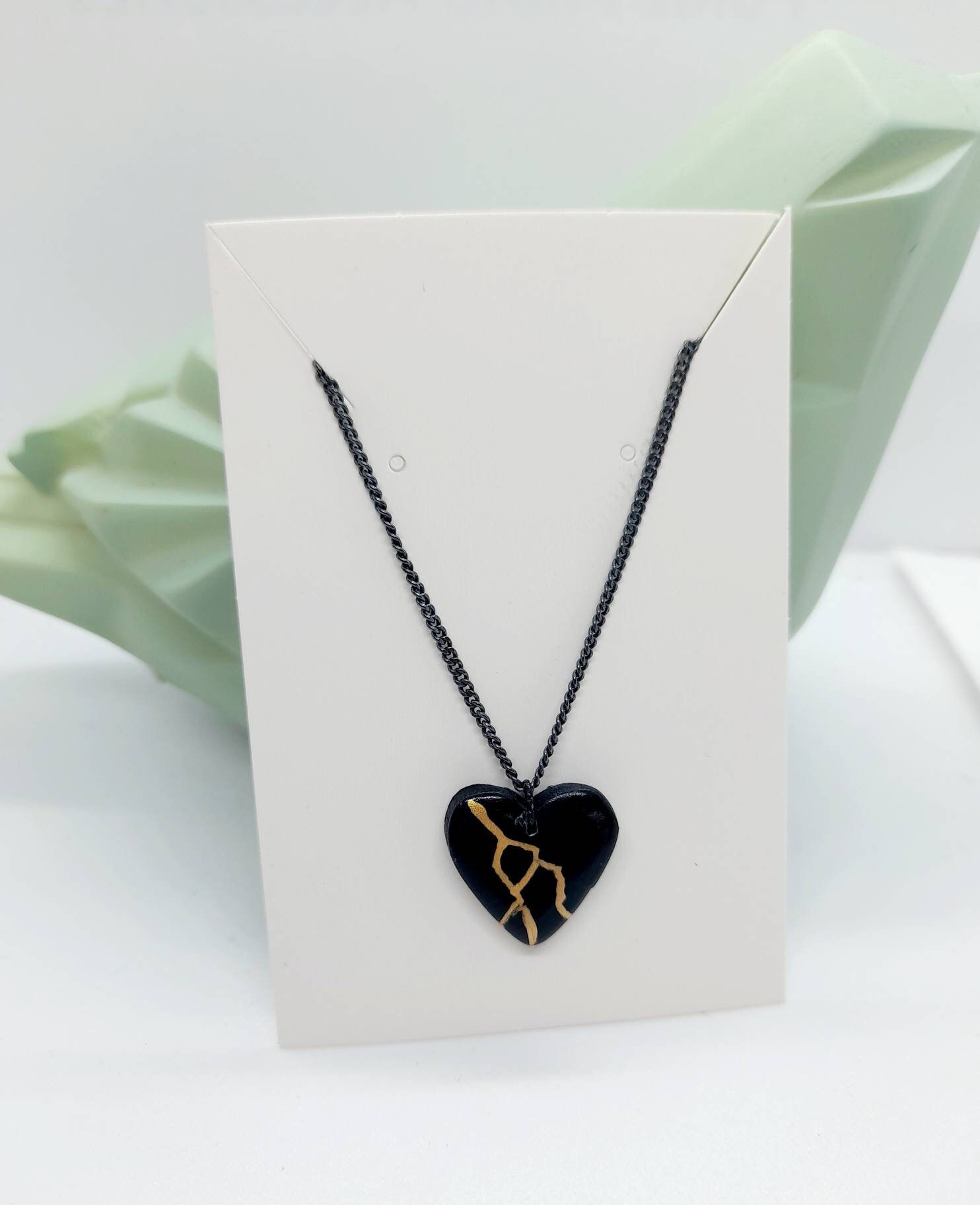 Kintsugi Heart Necklace Sterling Silver Chain Polymer Heart. Etsy UK