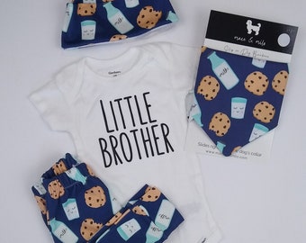 Little brother Baby and dog matching outfit, little brother dog baby announcement, dog sibling, matching dog and baby, dog bandana, cookies