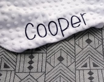 Grey dog blanket, personalized dog blanket, custom puppy blanket, Aztec blanket for dog, pet blanket, embroidered dog blankie