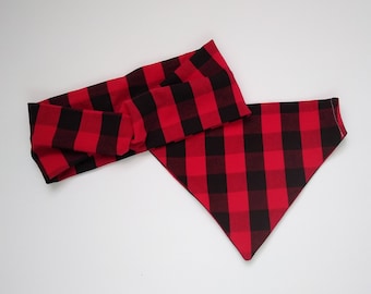Red Buffalo Plaid Matching Dog Owner headband Set, Dog bandana, Dog owner matching headband and bandana, Personalized Matching Dog Bandana