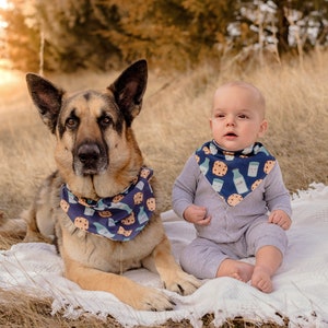 Cookies matching baby bib and dog bandana, dog sibling set, matching dog and baby, dog bandana matches baby bib, child and dog matching set