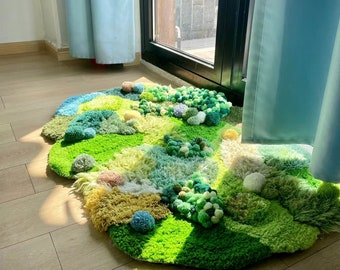 Custom Latch Hook Rugs,Green Moss Rugs,Moss Forest Rugs Carpet,Custom Moss Meadows/Forest Rugs,Beside Rugs,Home Decor