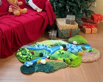 River Moss Rugs,Handmade Latch Hook Rugs Carpets,Custom Moss Meadows Rugs