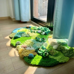 Custom Latch Hook Rugs,Green Moss Rugs,Moss Forest Rugs Carpet,Custom Moss Meadows/Forest Rugs,Beside Rugs,Home Decor