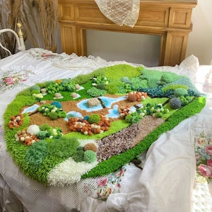 Custom Moss Rugs,Hand Hooked Moss with lake Rugs Carpet, Moss Meadows/Forest Rugs,Beside Rugs,Home Decor