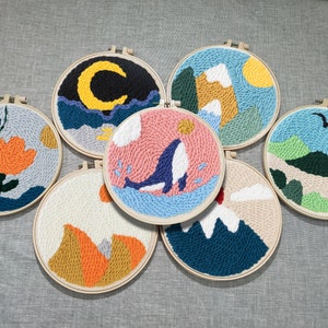 Punch Needle Beginner Kits Punch Needle Tool Threader Patterned Fabric Embroidery Hoop Yarn Rug Punch Needle Adults Kid&#39;s Craft