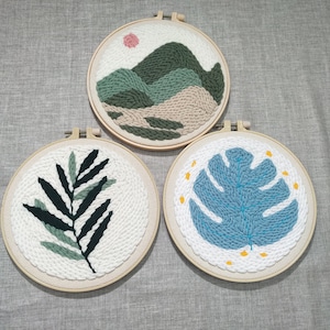 Punch Needle Embroidery Beginner Kits Punch Needle Tool Threader Fabric Embroidery Hoop Yarn Rug Punch Needle