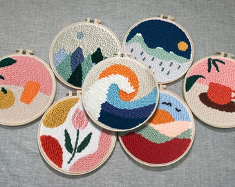 Yinrunx Punch Needle Embroidery Starter Kits Punch Needle Tool Threader Fabric Embroidery Hoop Yarn Rug Punch Needle