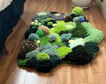 Wonder Forest Rugs 3D Area Abstract Rugs Hand Hooked Moss Rugs Handmade Irregular Rug Hand Turfted Wool Rugs Green Rugs