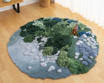 Handmade 3D Round Carpet Moss Forest Wool Area Rug