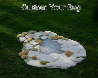White&Green Moss Rug Hand Turfted Wool Rugs Carpet for Living Room Nursery Room Reading Room,Pets Rug,Custom Rug