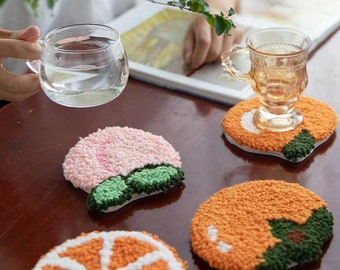 Fruits Punch Needle Coaster Full Kit for Starter DIY Punch Coaster Making Kit,Handmade Coaster Kit,DIY Crafts gift