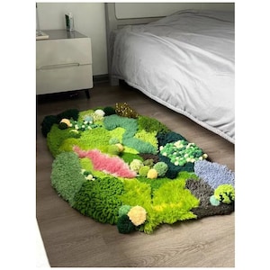 Customized Wonder Forest Rugs 3D Latch Hoook  Moss Rugs Carpet Area Abstract Rugs Hand Hooked Irregular Green Rugs