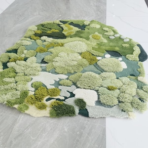 Custom Forest Rugs,Hand Turfted Wool Rugs,Moss Forest Rugs Carpet,Kids Play/Reading Corner Rugs Carpet/Nursery/Meadows Rug