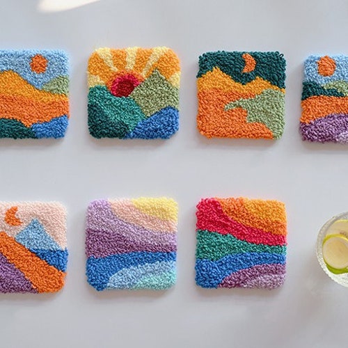 Mountain & Sun Punch Needle Coaster Full Kit for Starter DIY Etsy