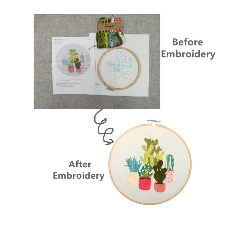 Buy 2 Get 1 Free Embroidery Starter Kit with Pattern and Instructions Stamped Embroidery Full Kits with Hoop Cross Stitch Set