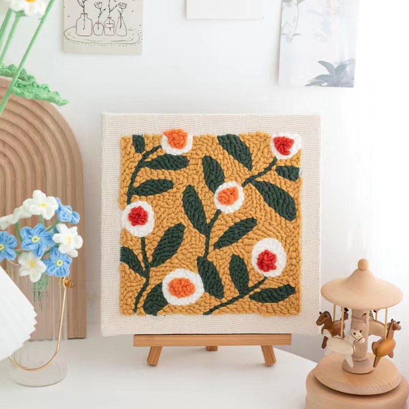 12'' Floral Punch Needle Full Kit, DIY Beginner Embroidery Punch Kit ...