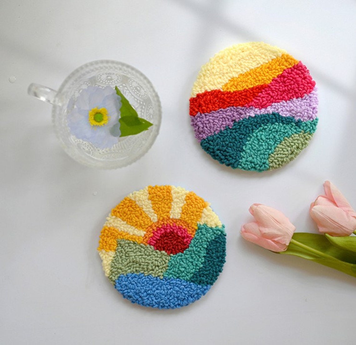 Mountain & Sun Punch Needle Coaster Full Kit for Starter DIY Etsy