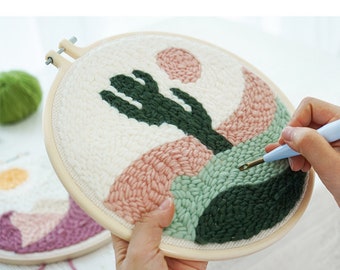 Punch Needle Embroidery Beginner Full Kits for Adults Kids with Instructions & Pattern Fabric Embroidery Yarn Rug,Funny DIY Kit