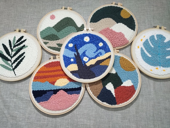 Punch Needle Kit Starter Punch Needle Tool Threader Fabric Embroidery Hoop Yarn Rug Punch Needle Adults Kid's Emboridery Craft,