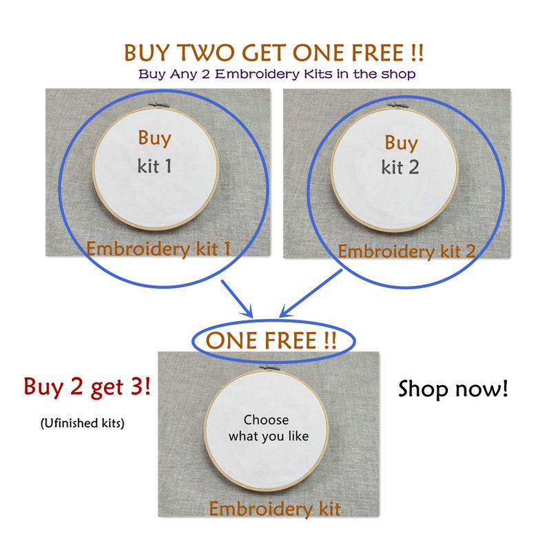 Buy 2 Get 1 Free Embroidery Starter Kit with Pattern and Instructions Stamped Embroidery Full Kits with Hoop Cross Stitch Set