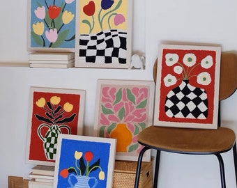 Vaas en bloemen DIY handgemaakte abstracte kunst Punch Needle Kit Volledige kit Starter Kit Home Decor Wall Art Crafts Gift DIY Wall Decor 16"x 12"