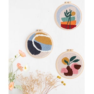 Beginner Punch Needle Kits, Plants Pattern Fabric,Punch Needle Tool Threader Fabric  Embroidery Hoop Yarn Rug, Mother&#39;s day gift,DIY Gift
