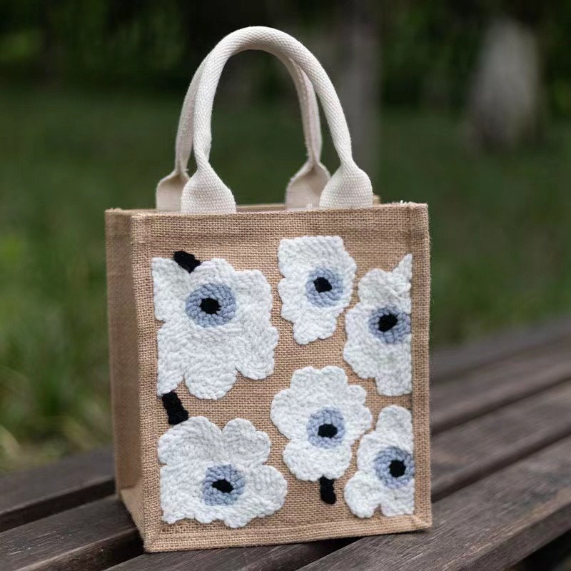 Sac Tote En Lin Beige + Pendentif Peluche - 30x23x15 Cm, Fourre-tout Bricolage, Personnalisable, Cadeau Créatif