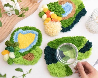 DIY Moss Punch Needle Coaster Full Kit for Starter Forest Punch Coaster Making Kit,Handmade Coaster Kit,DIY Crafts gift