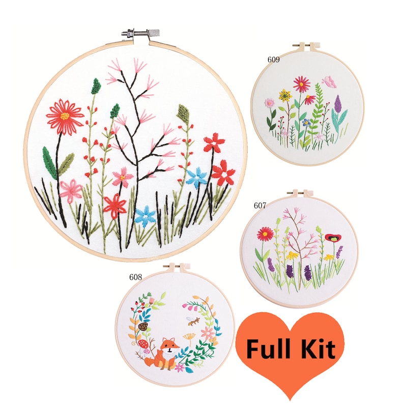 Buy 2 Get 1 Free Embroidery Starter Kit with Pattern and Instructions Stamped Embroidery Full Kits with Hoop Cross Stitch Set