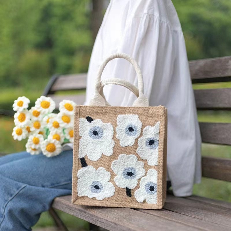 DIY Punch Needle Burlap Bag Kit, DIY Tote Bag for Beginner, Gift