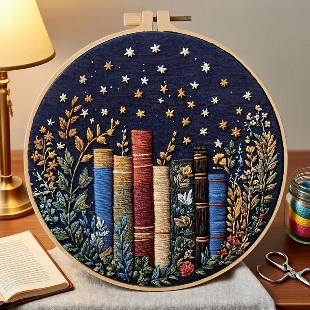 Bookshelf Floral Embroidery Kit Handmade DIY Craft Material Set for ...